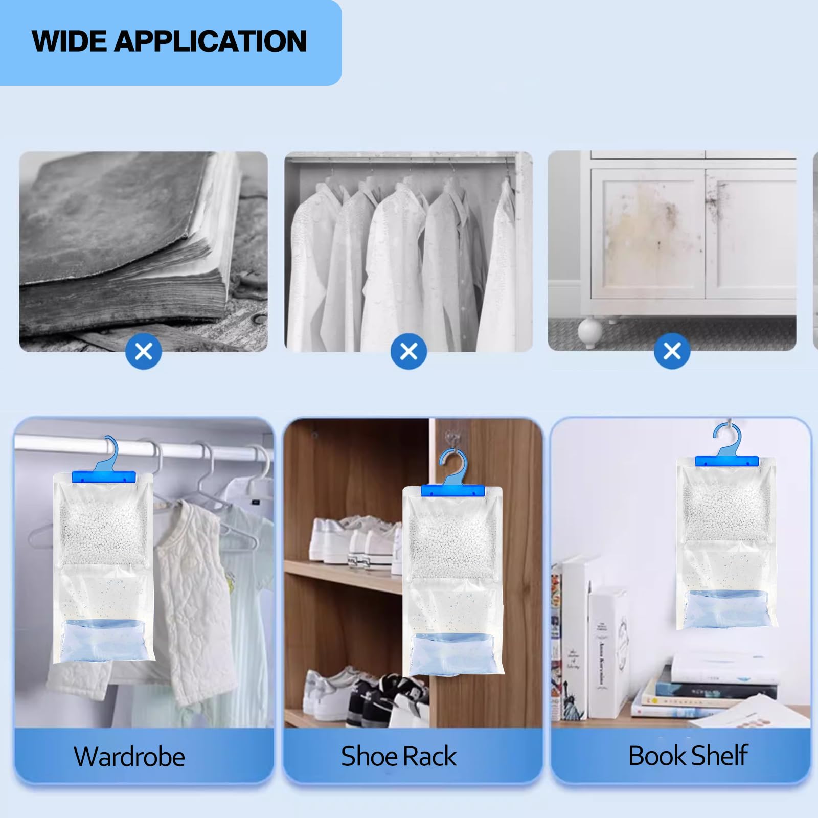 bolsa antihumedad colgada dentro de un armario para eliminar la humedad